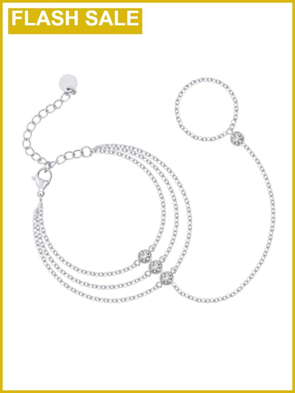 14K Gold Plated Layered Hand Chain Bracelet with Cubic Zirconia, Adjustable